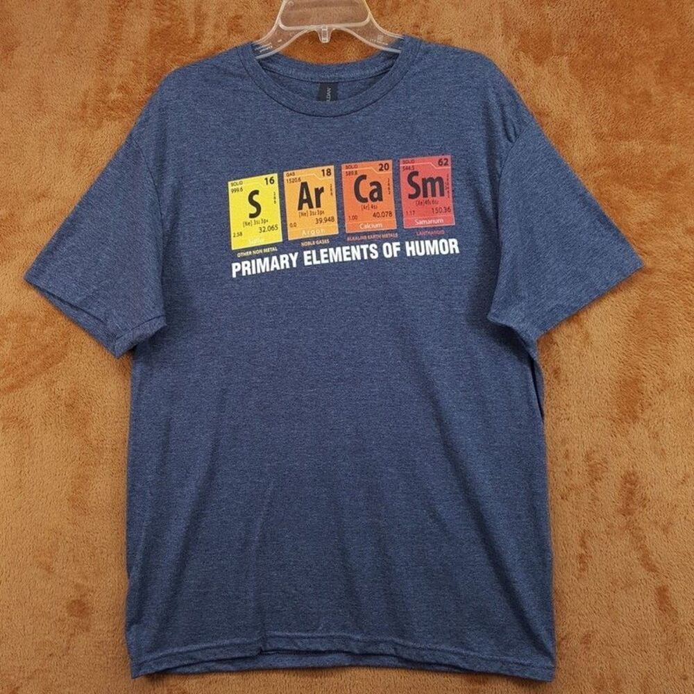 GILDAN Shirt Mens Large Grey Sarcasm Humor Periodic Table Science Softstyle